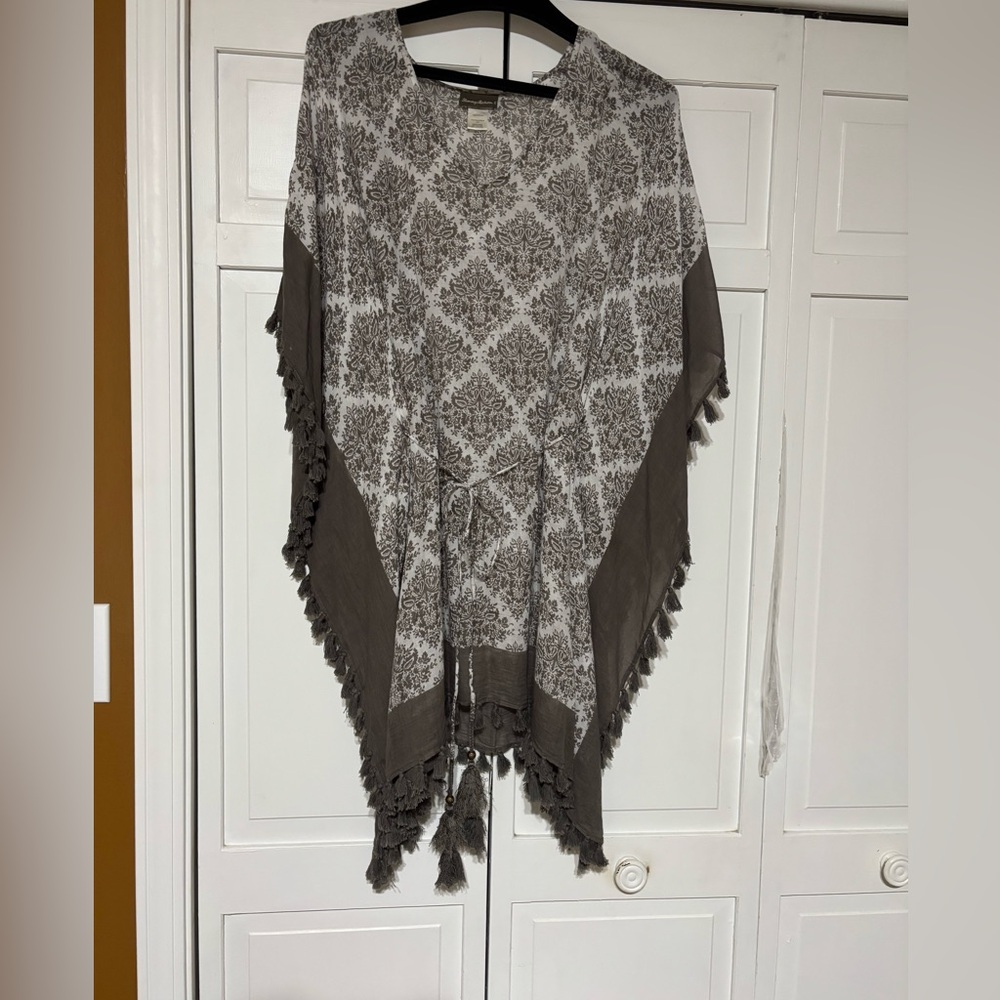 Tommy Bahama Taupe Patterned Cotton Poncho